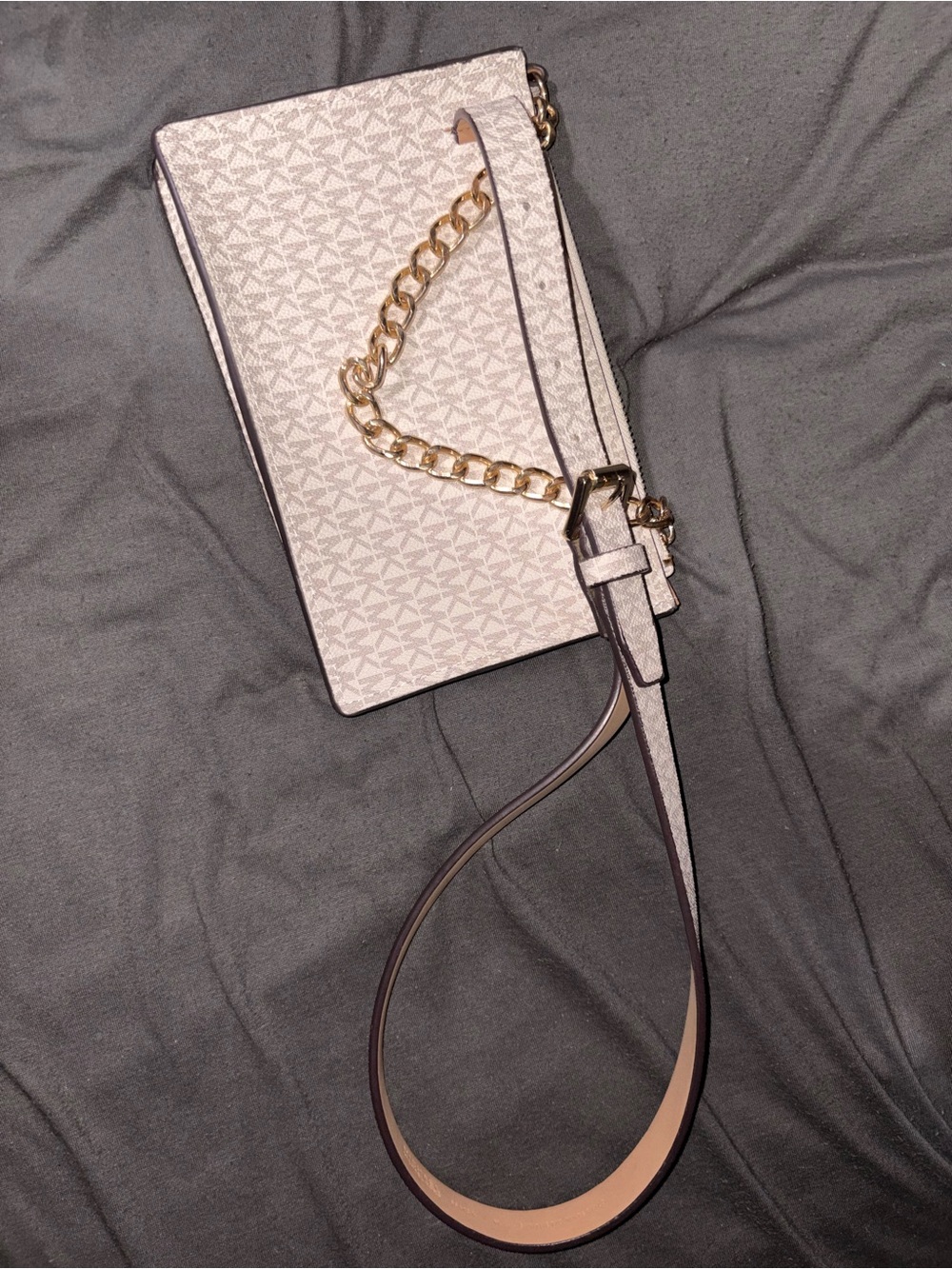 Michael Kors Beige Logo Crossbody with Gold Chain